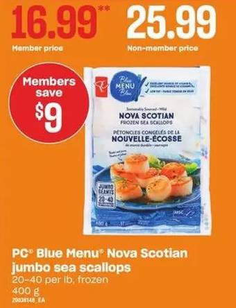 Zehrs Markets PC Blue Menu Nova Scotian Jumbo Sea Scallops offer