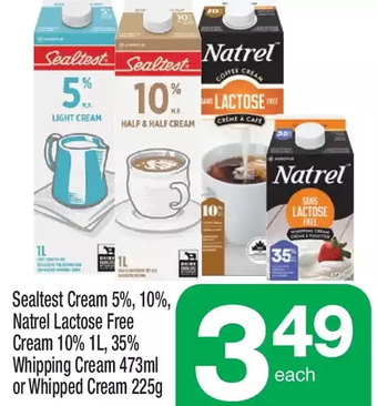 Highland Farms Sealtest Cream 5%, 10%, Natrel Lactose Free Cream 10%, 35% Whipping Cream or Whipped Cream offer
