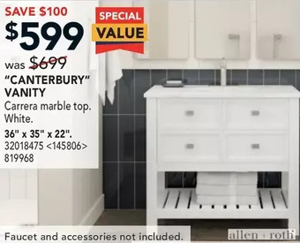 Lowe's Allen + Roth "Canterbury" Vanity. 36" X 35" X 22" offer
