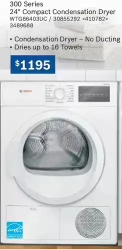 Lowe's Bosch 300 Series 24" Compact Condensation Dryer offer