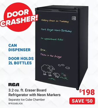 Visions Electronics RCA 3.2 Cu. Ft. Eraser Board Refrigerator with Neon Markers offer
