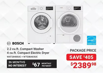 Visions Electronics Bosch 2.2 Cu. Ft. Compact Washer, 4 Cu. Ft. Compact Electric Dryer offer