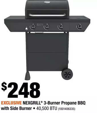 Home Depot Nexgrill 3-Burner Propane BBQ with Side Burner offer
