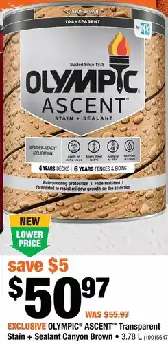 Home Depot Olympic Ascent Transparent Stain + Sealant Canyon Brown offer
