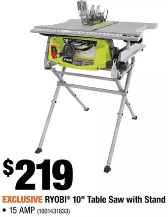 Home Depot Ryobi 10" Table Saw with Stand offer