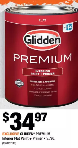 Home Depot Glidden Premium Interior Flat Paint + Primer offer