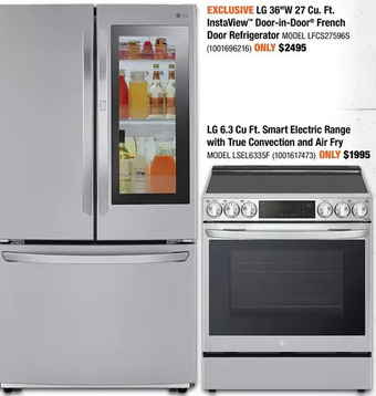 Home Depot LG 36"W 27 Cu. Ft. Instaview Door-in-Door French Door Refrigerator offer