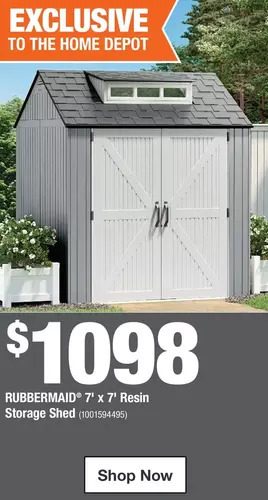 Home Depot Rubbermaid 7' x 7' Resin Storage Shed offer