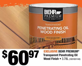 Home Depot Behr Premium Transparent Penetrating Oil Wood Finish offer