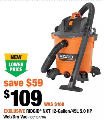 Home Depot Ridgid NXT 12-Gallon/45L 5.0 Hp Wet/Dry Vac offer