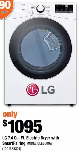 Home Depot LG 7.4 Cu. Ft. Electric Dryer with Smartpairing offer
