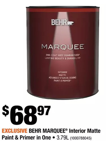 Home Depot Behr Marquee Interior Matte Paint & Primer in One offer