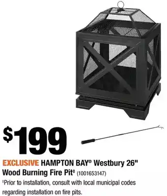 Home Depot Hampton Bay Westbury 26" Wood Burning Fire Pit offer