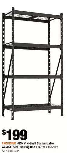 Home Depot Husky 4-Shelf Customizable Welded Steel Shelving Unit offer