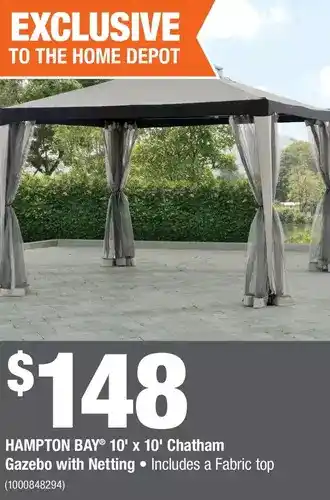 Home Depot Hampton Bay 10' x 10' Chatham Gazebo with Netting offer