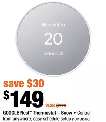 Home Depot Google Nest Thermostat - Snow offer