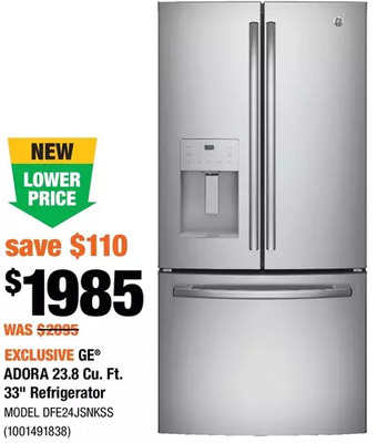 Home Depot GE Adora 23.8 Cu. Ft. 33" Refrigerator offer