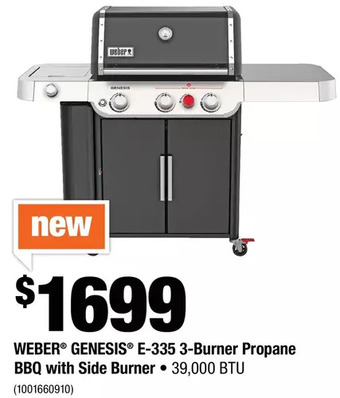 Home Depot Weber Genesis E-335 3-Burner Propane BBQ with Side Burner offer