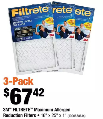 Home Depot 3M Filtrete Maximum Allergen Reduction Filters offer