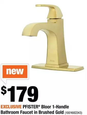 Home Depot Pfister Bloor 1-Handle Bathroom Faucet in Brushed Gold offer