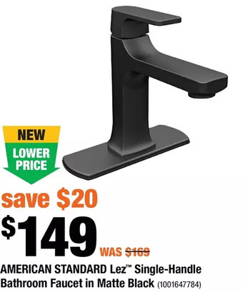 Home Depot American Standard Lez Single-Handle Bathroom Faucet in Matte Black offer