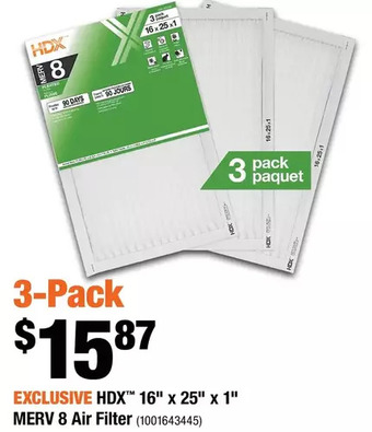 Home Depot HDX 16" x 25" x 1" MERV 8 Air Filter offer