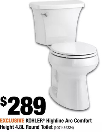 Home Depot Kohler Highline Arc Comfort Height 4.8L Round Toilet offer