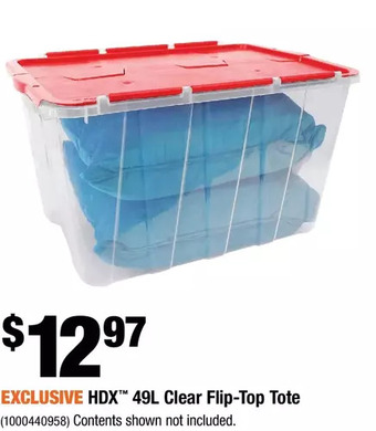 Home Depot HDX 49L Clear Flip-Top Tote offer