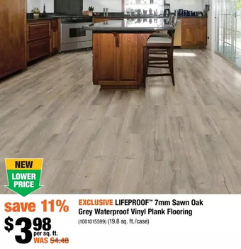 Home Depot Lifeproof 7mm Sawn Oak Grey Waterproof Vinyl Plank Flooring offer