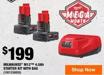 Home Depot Milwaukee M12 4.0Ah Starter Kit with Bag offer