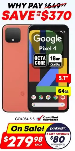 Factory Direct Google Pixel 4 64GB offer