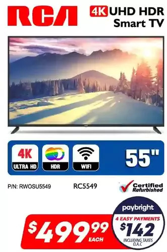 Factory Direct RCA 55" 4K UHD HDR Smart TV offer