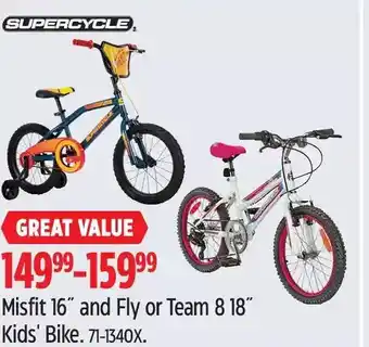 Canadian Tire Supercycle Misfit 16" and Fly or Team 8 18" Kids' Bike offer