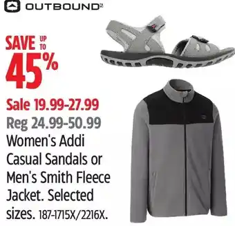 Canadian Tire Outbound Women's Addi Casual Sandals or Men's Smith Fleece Jacket offer