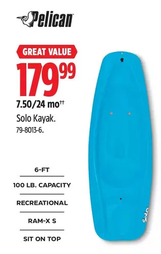 Canadian Tire Pelican Solo Kayak offer