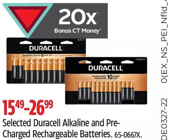 Canadian Tire Duracell Alkaline and Pre-Charged Rechargeable Batteries offer