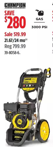 Canadian Tire Champion 3000 Psi Gas Pressure Washer offer