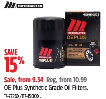 Canadian Tire Motomaster OE plus Synthetic Grade Oil Filters offer
