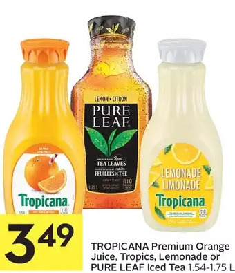 Foodland Tropicana Premium Orange Juice, Tropics, Lemonade or Pure Leaf Iced Tea offer