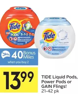 Foodland Tide Liquid Pods, Power Pods or Gain Flings offer
