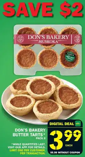 Food Basics Don's Bakery Butter Tarts offer