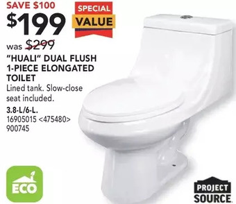 RONA Project Source "Huali" Dual Flush 1-Piece Elongated Toilet offer