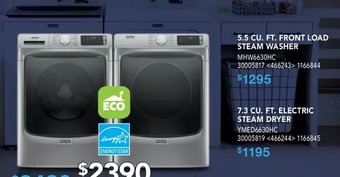 RONA 5.5 Cu. Ft. Front Load Steam Washer | 7.3 Cu. Ft. Electric Steam Dryer offer
