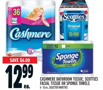 Metro Cashmere Bathroom Tissue, Scotties Facial Tissue or Sponge Towels offer