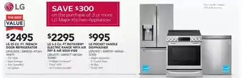 Lowe's LG 25 Cu. Ft. French Door Refrigerator | 6.3 Cu. Ft. Instaview Electric Range with Air Fry & Air Sous-Vide | Pocket Handle Di offer