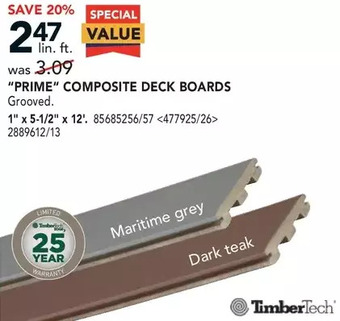 Lowe's Timbertech "Prime" Composite Deck Boards offer