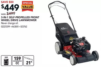 Lowe's Craftsman 3-in-1 Self-Propelled Front Wheel Drive Lawnmower offer