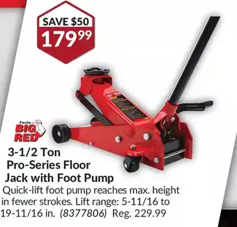 Princess Auto Big Red 3-1/2 Ton Pro-Series Floor Jack with Foot Pump offer