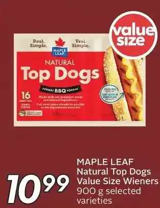 Sobeys Maple Leaf Natural Top Dogs Value Size Wieners offer