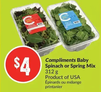 FreshCo Compliments Baby Spinach or Spring Mix offer